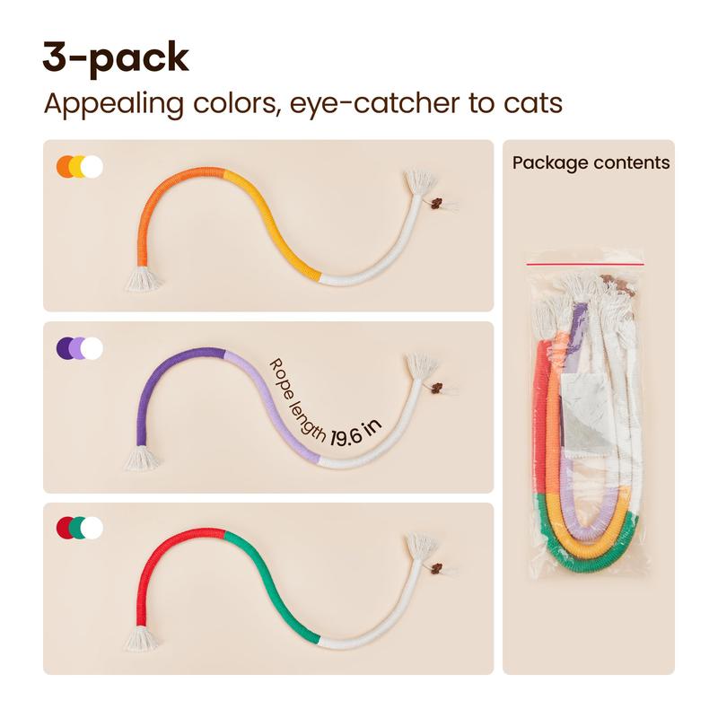 Potaroma 3-Pack Cat Chew Ropes with Natural Catnip – Refillable Teeth Cleaning Toys for Indoor Cats, Interactive & Safe Play for All Breeds (19.5 Inches)