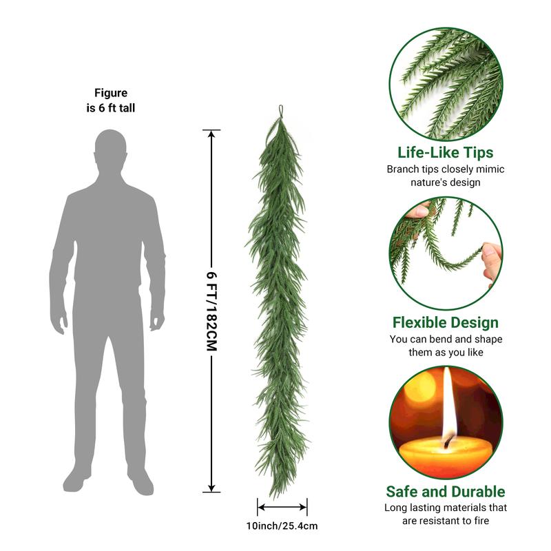 Eco-Friendly Christmas Garland – Real Touch Norfolk Pine Greenery, Sustainable Holiday Décor for Mantle & Fireplace