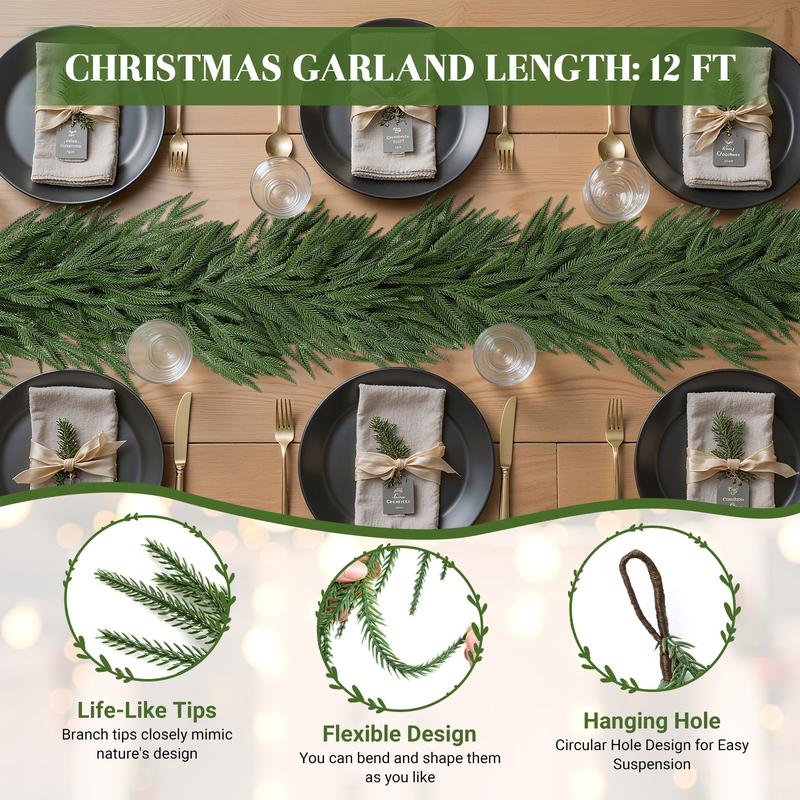 Eco-Friendly Christmas Garland – Real Touch Norfolk Pine Greenery, Sustainable Holiday Décor for Mantle & Fireplace