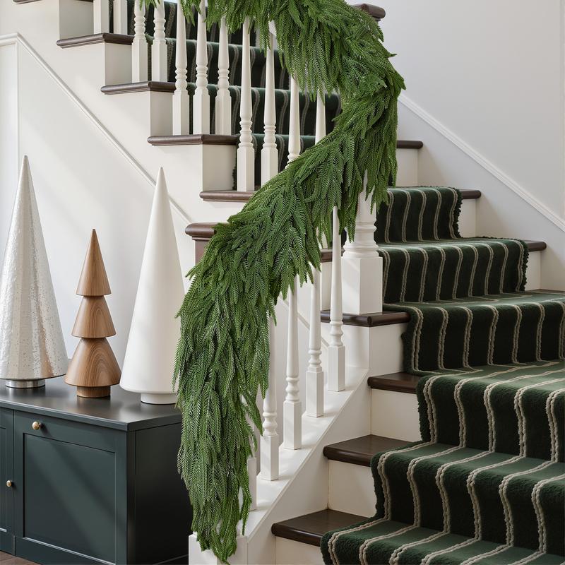 Eco-Friendly Christmas Garland – Real Touch Norfolk Pine Greenery, Sustainable Holiday Décor for Mantle & Fireplace