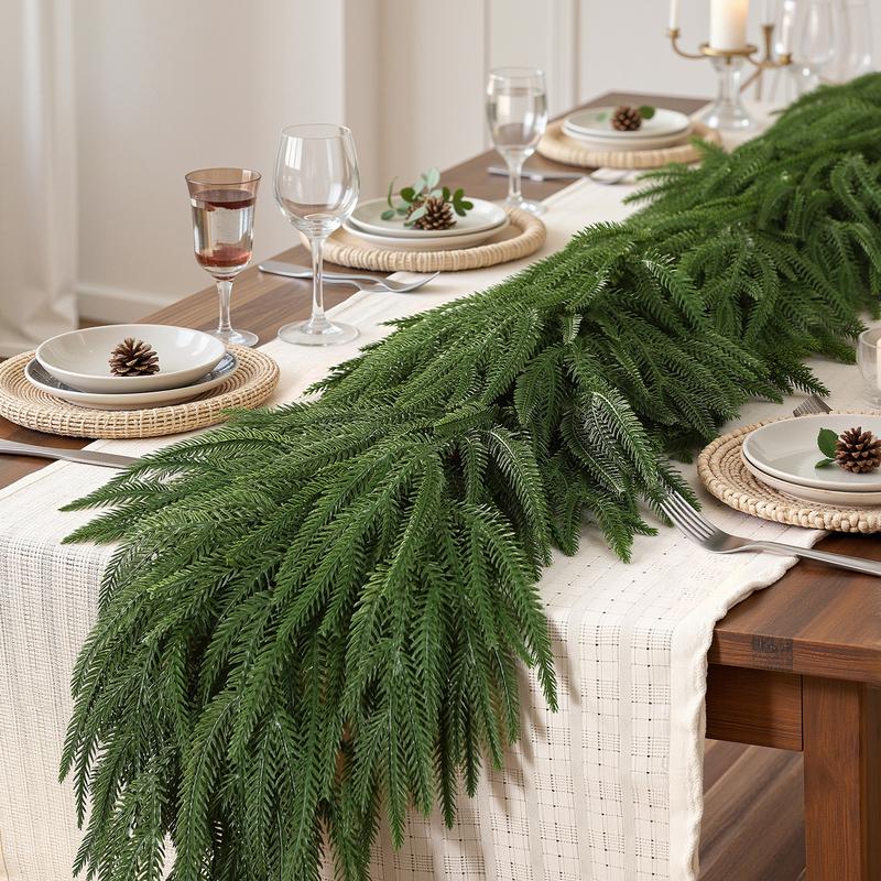 Eco-Friendly Christmas Garland – Real Touch Norfolk Pine Greenery, Sustainable Holiday Décor for Mantle & Fireplace
