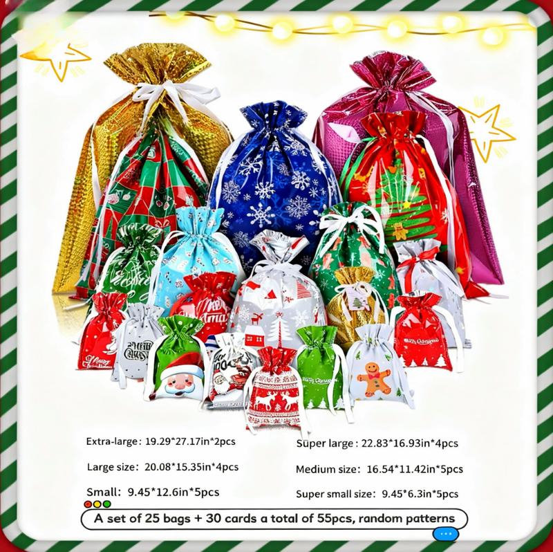 60PCS Christmas Gift Wrapping Set – Colorful Bags & Tags, Festive Assorted Designs