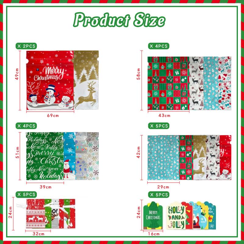 60PCS Christmas Gift Wrapping Set – Colorful Bags & Tags, Festive Assorted Designs