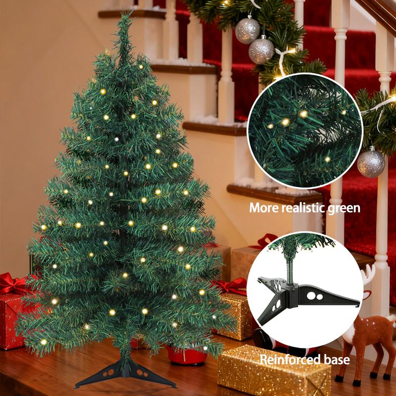 3 Ft Pre-Lit Christmas Tree – 25 LED Lights & 100 Branches for Home or Office