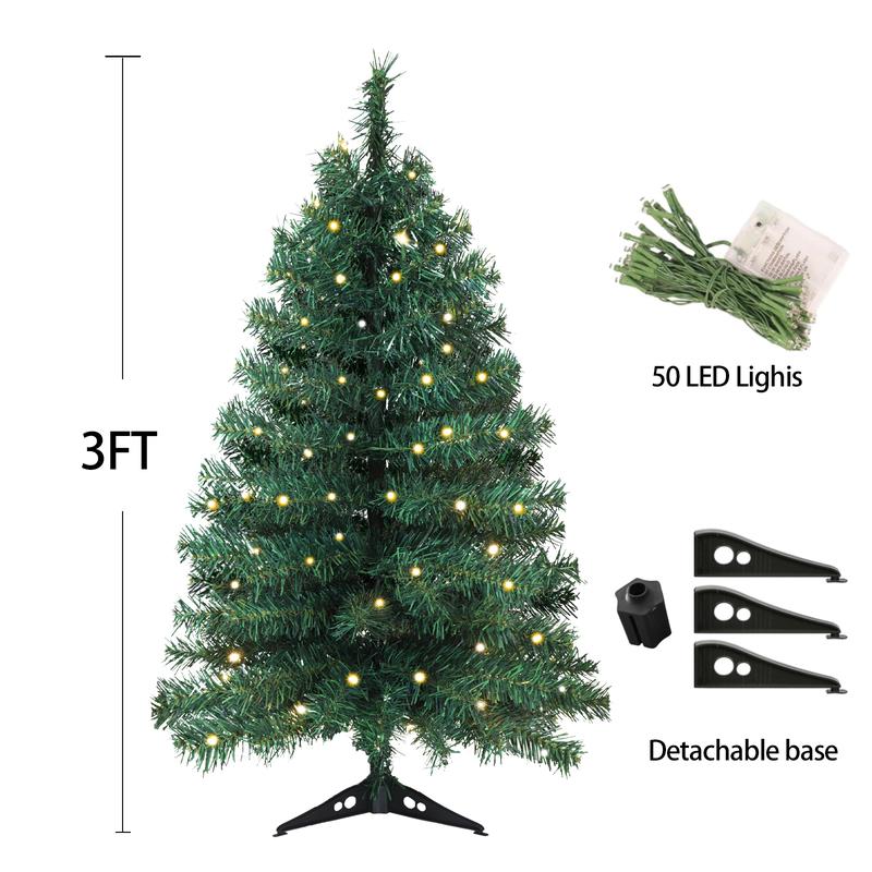 3 Ft Pre-Lit Christmas Tree – 25 LED Lights & 100 Branches for Home or Office