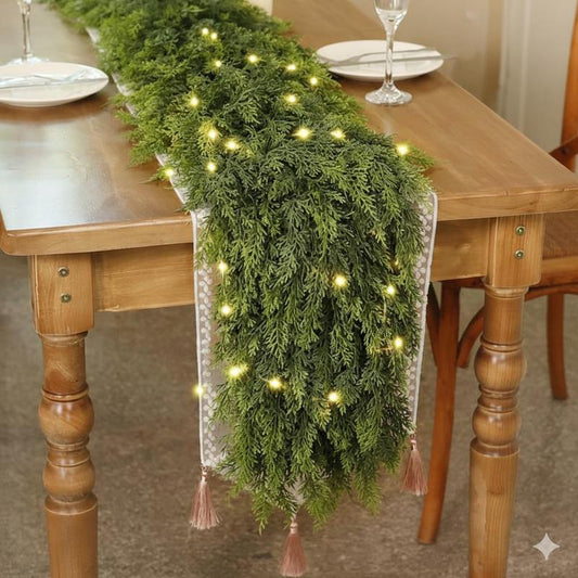 2PCS 6ft Pre-Lit Christmas Cedar Garland with 50 LED Lights – Realistic Greenery for Fireplace, Mantle & Indoor/Outdoor Holiday Decor