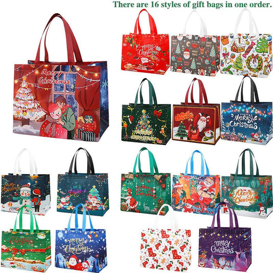 10PCS Eco-Friendly Reusable Christmas Gift Bags with Handles – Assorted Holiday Patterns, Non-Woven, Foldable & Water-Resistant