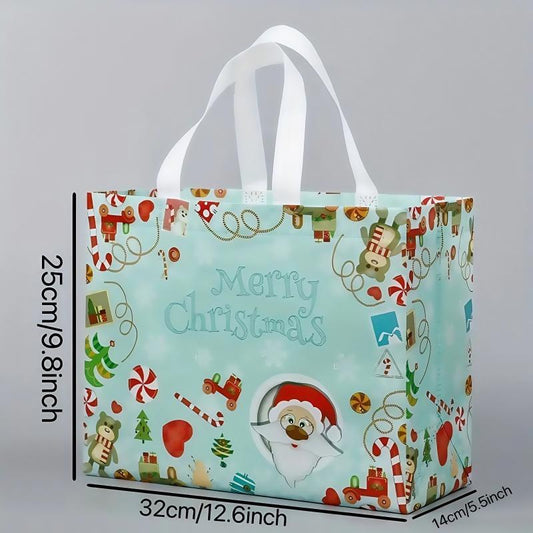 10PCS Eco-Friendly Reusable Christmas Gift Bags with Handles – Assorted Holiday Patterns, Non-Woven, Foldable & Water-Resistant