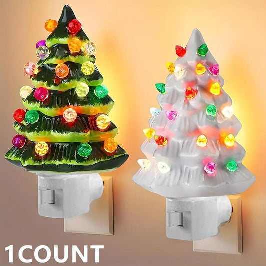 Christmas Tree Night Light, Resin Decoration Lamp with Colorful Bulbs, 360 Degree Rotating Plug, Switch Included, Home Bathroom Bedroom Decor, Indoor Decorative Light