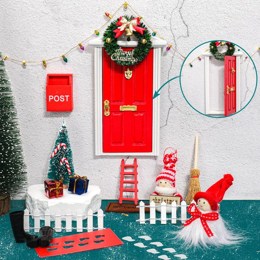 22 Pcs Cute Elf Door Set Fairy Doors Outdoor Decor for Child Fairy Tale Ornaments for Thanksgiving Decor and Christmas Garden Gnomes Flowers Wind Chimes Garden Border Fence Garden Stones Decoration