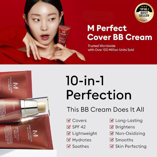 Perfect Cover BB Cream SPF 42 PA+++ – Flawless Coverage & Brightening Moisture (50ml)