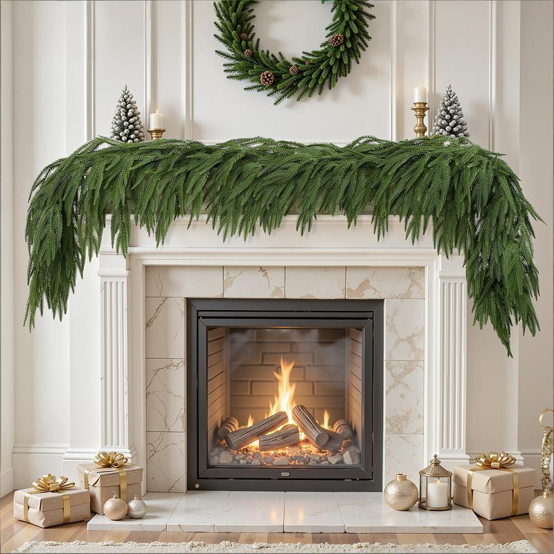 Eco-Friendly Christmas Garland – Real Touch Norfolk Pine Greenery, Sustainable Holiday Décor for Mantle & Fireplace
