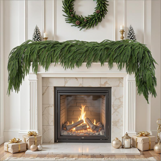 Eco-Friendly Christmas Garland – Real Touch Norfolk Pine Greenery, Sustainable Holiday Décor for Mantle & Fireplace